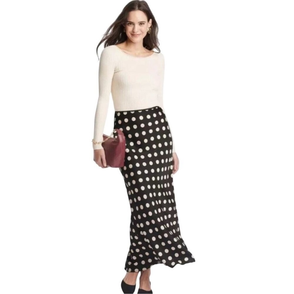 a new day Black and White Polka Dot Maxi Skirt